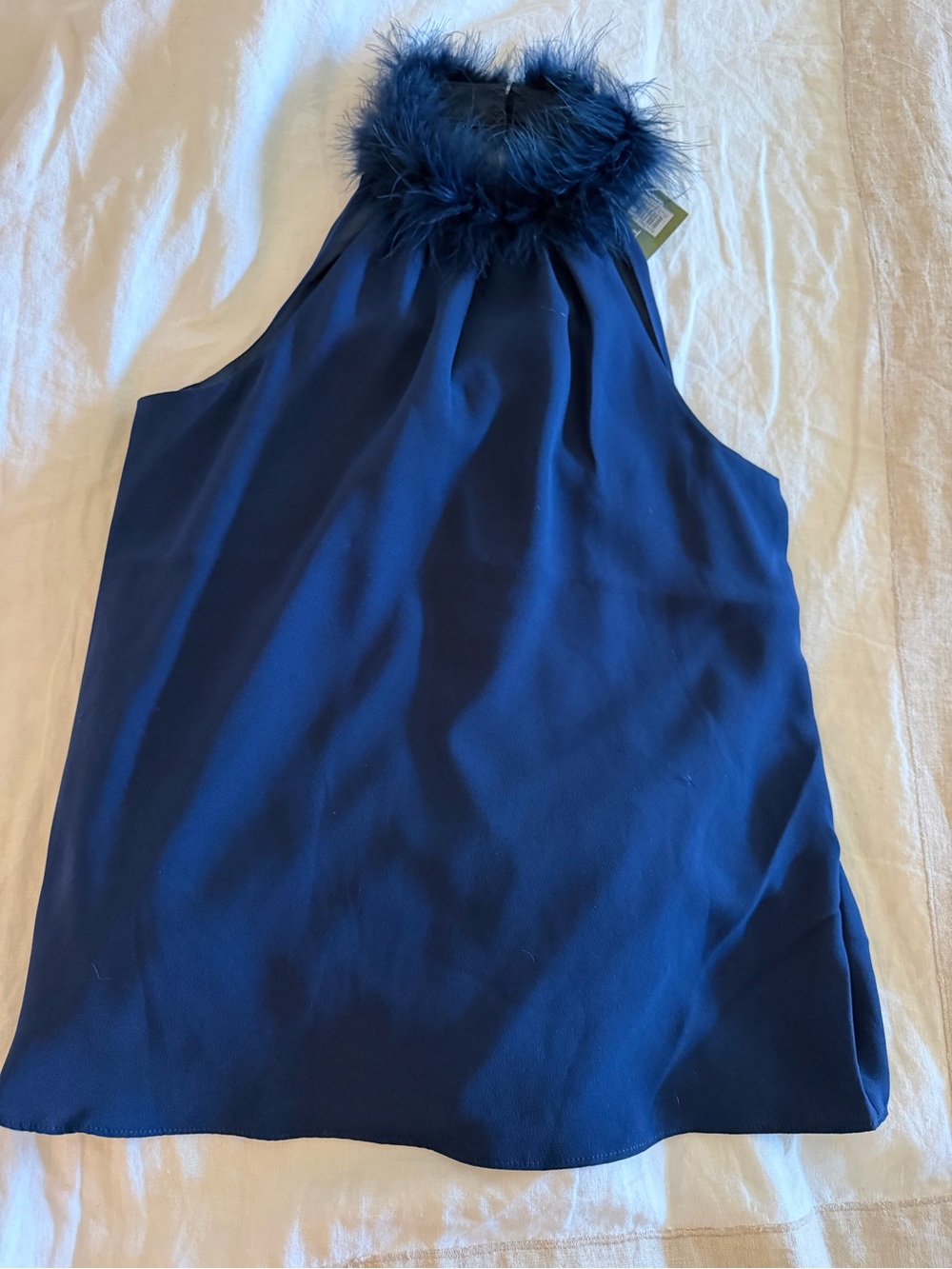 Trina Turk Navy Faux-Fur Trim Halter Camisole